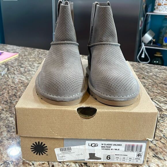 Ugg Gray Perforated Mini Boots - Picture 1 of 1